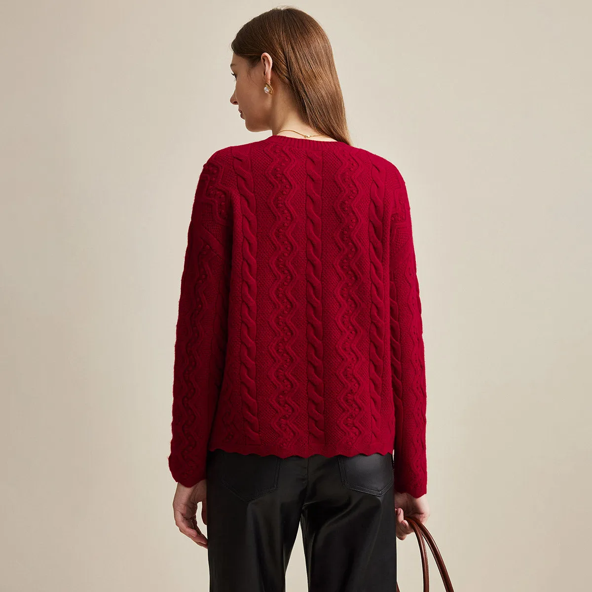 100% Wool Vibrant Color Cozy Cable Knit Sweater