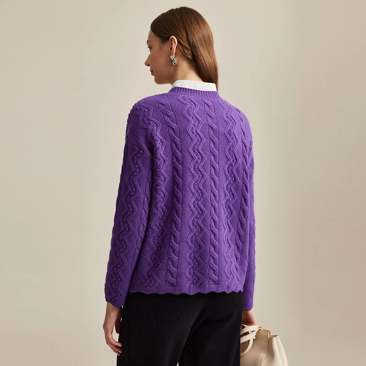 100% Wool Vibrant Color Cozy Cable Knit Sweater