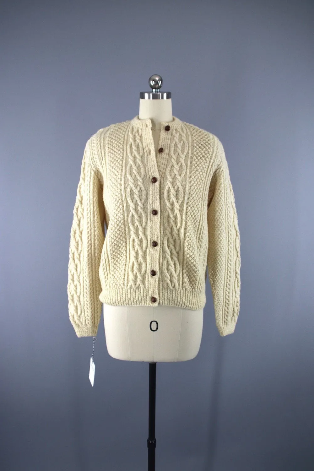 1960s Vintage Irish Wool Cardigan Sweater / Ivory