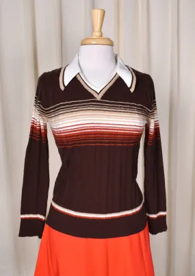 1970s Brown Striped Polo Top