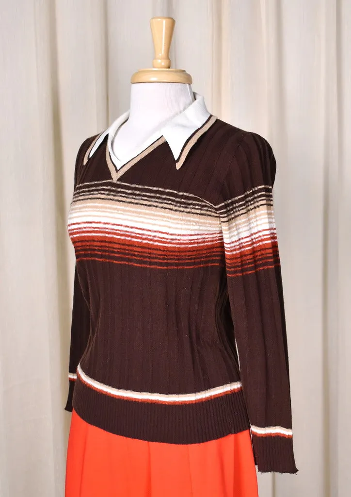 1970s Brown Striped Polo Top