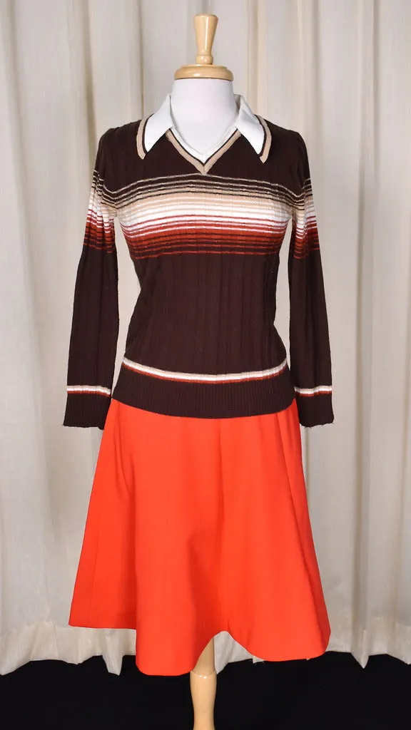 1970s Brown Striped Polo Top