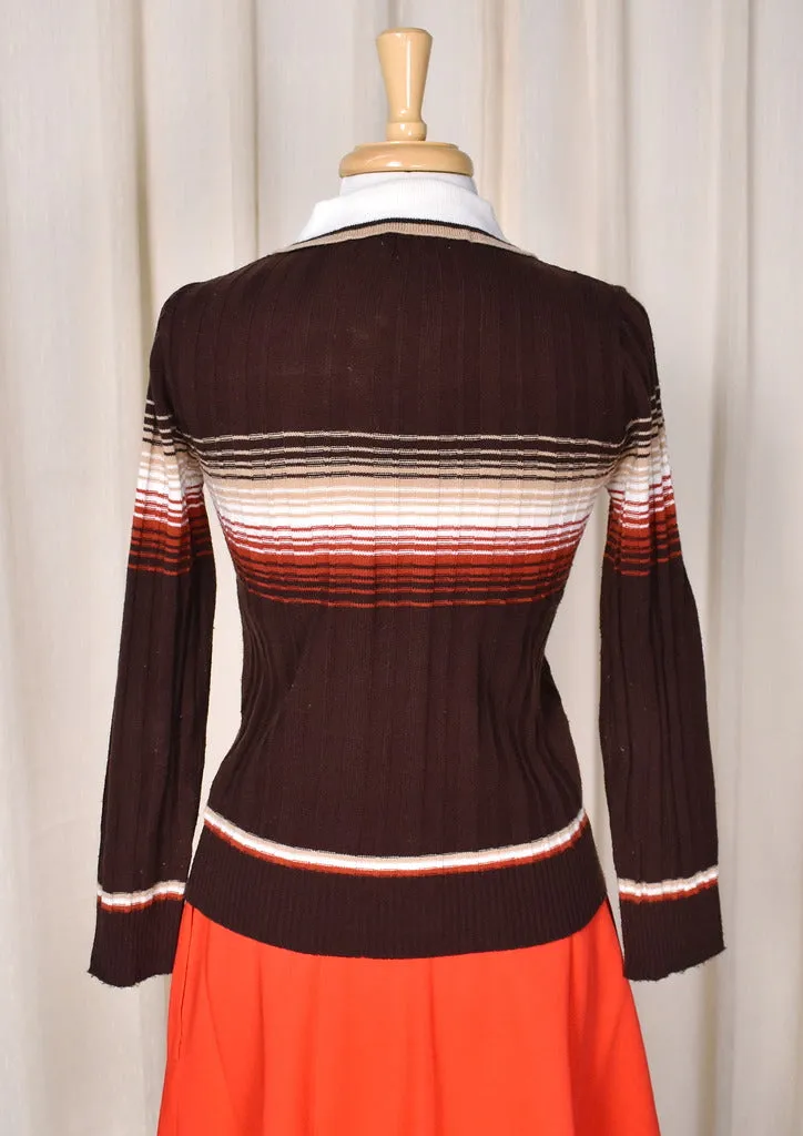 1970s Brown Striped Polo Top