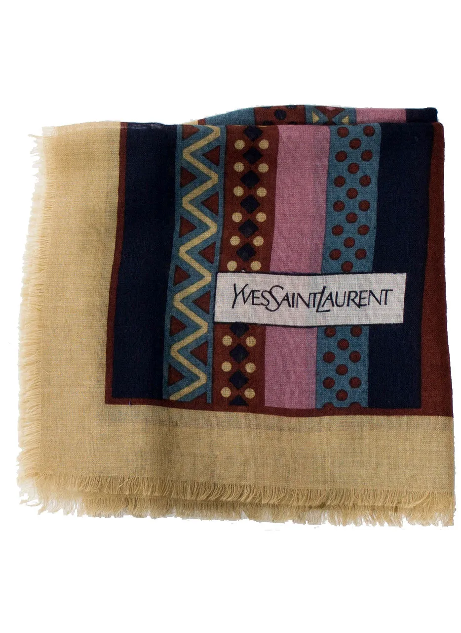 1970s YSL Vintage Yves Saint Laurent Designer Wool Scarf in Geometric Print