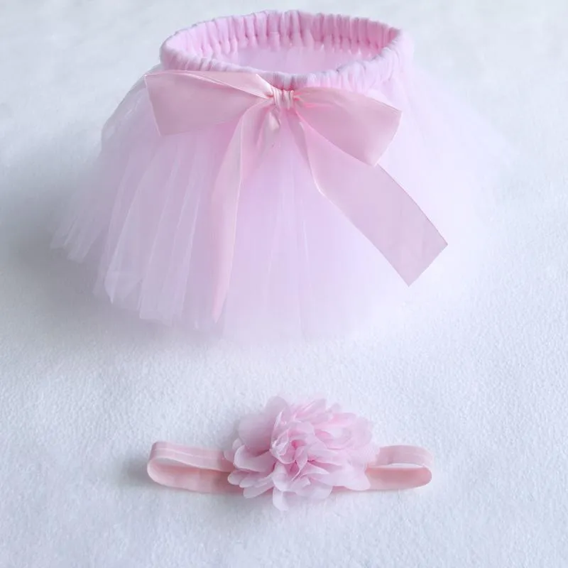 2-Piece Solid Bow Decor Tutu Skirt and Headband Wholesale children's clothing