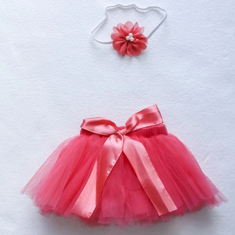 2-Piece Solid Bow Decor Tutu Skirt and Headband Wholesale children's clothing