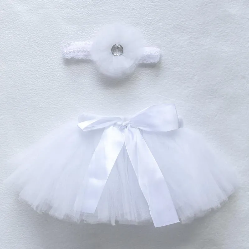 2-Piece Solid Bow Decor Tutu Skirt and Headband Wholesale children's clothing