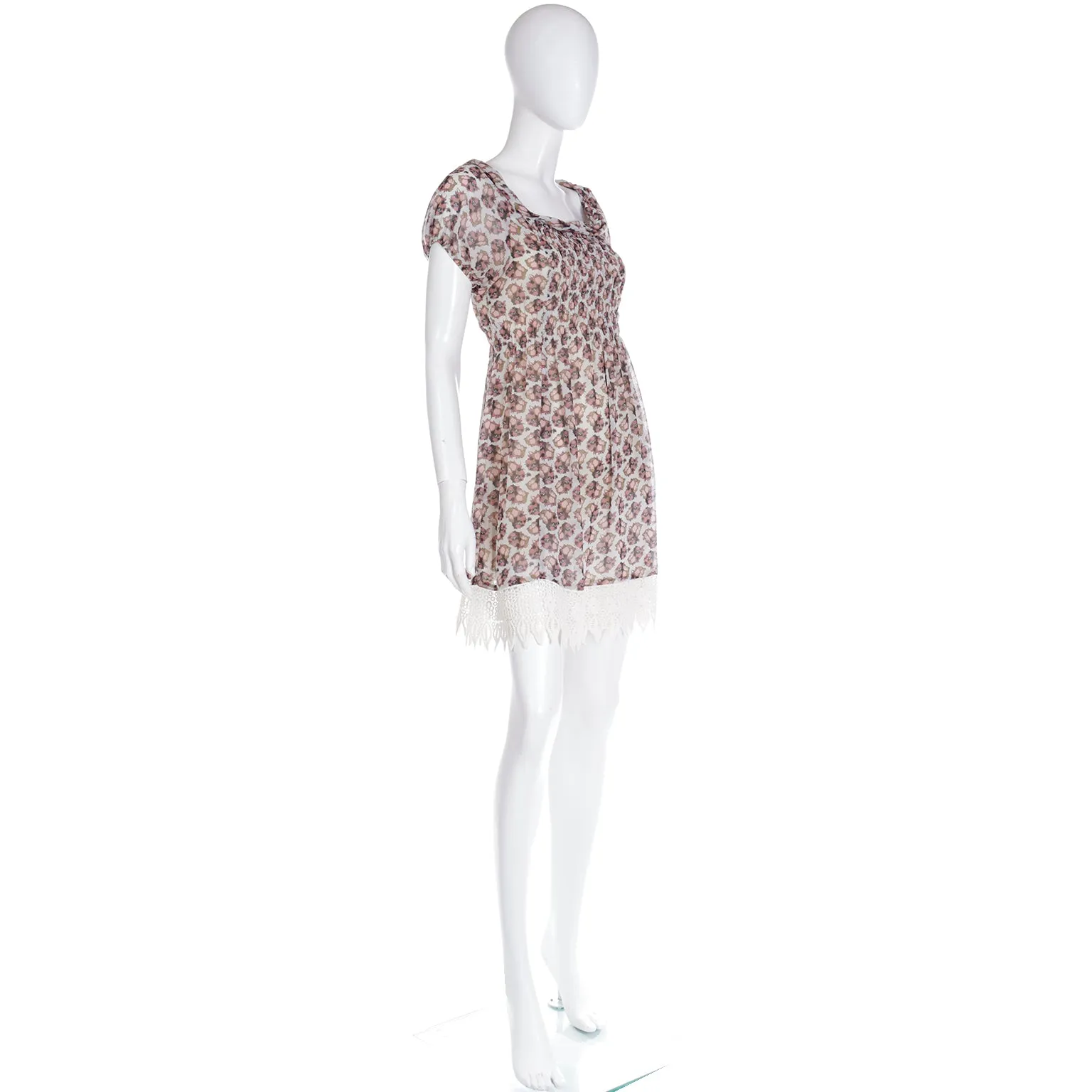 2000s Dries Van Noten Floral Mini Dress W Crochet Lace Hem