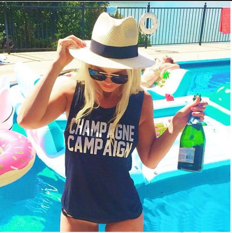 2016 Summer T Shirt Women Fashion CHAMPAGNE CAMPAIGN Printed Punk Rock Shirt Sleeveless Casual Women T-shirts