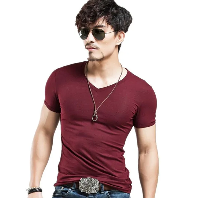 2017 MRMT Brand Clothing 10 colors elastic V neck Men T Shirt Mens Fashion Tshirt Fitness Casual Male T-shirt 5XL Free Shipping