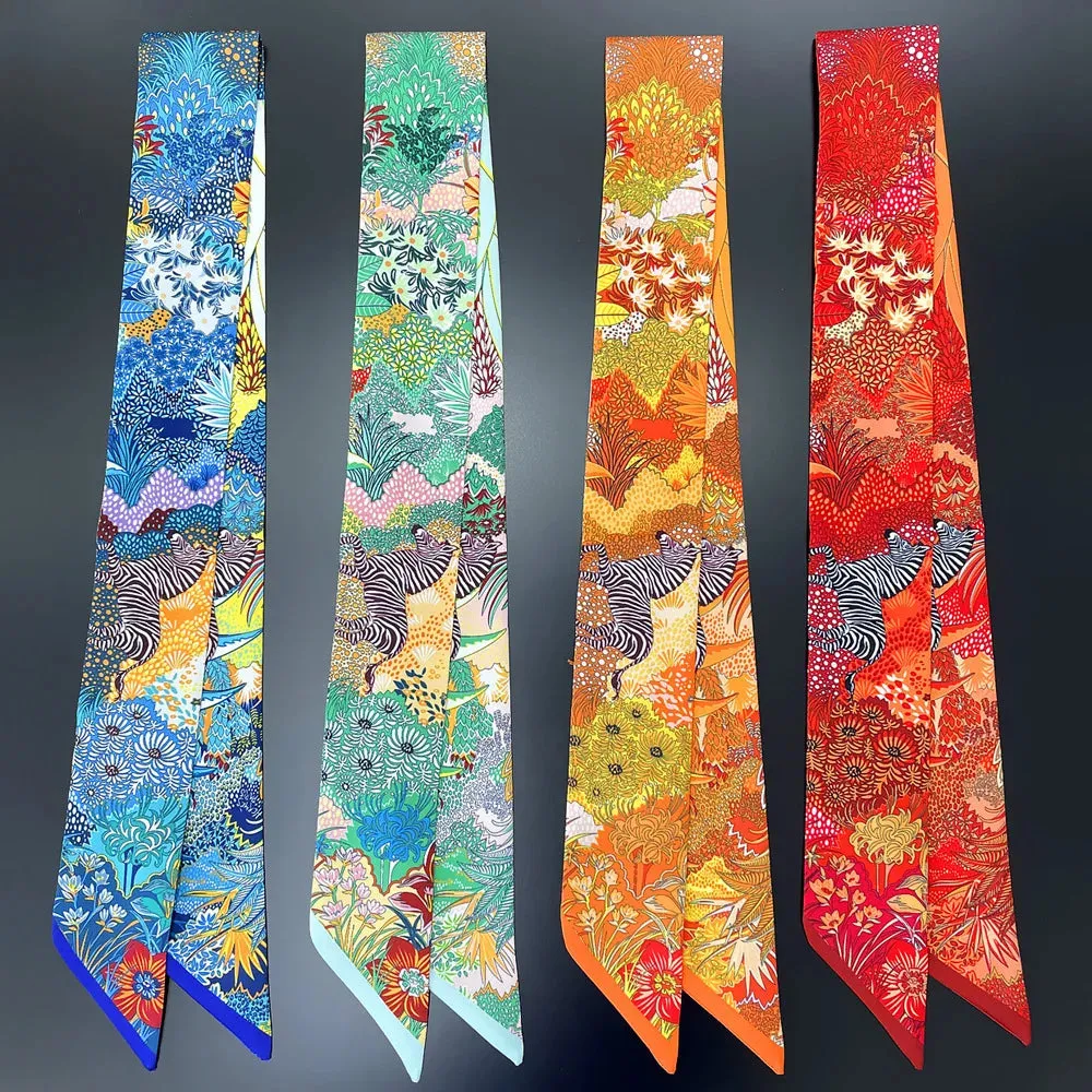 2023 Women Scarf Luxury Design Animal Silk Scarf Fashion Hair Headband Foulard Skinny Bag Scarves Neckerchief Skinny