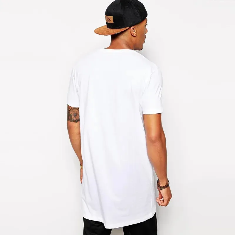 2024 Brand Men's Cotton Clothing White Long T Shirt Hip Hop Men T-Shirt Extra Long Length Man Tops Tee Long Line Tshirt For Male