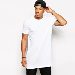 2024 Brand Men's Cotton Clothing White Long T Shirt Hip Hop Men T-Shirt Extra Long Length Man Tops Tee Long Line Tshirt For Male