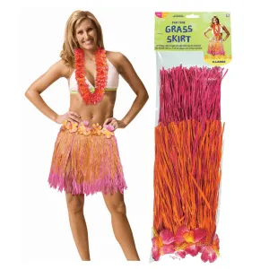 Adult XL Pink & Orange Hula Skirt 18 x 42in