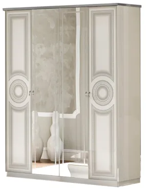 Aida White/Silver 4 Door Wardrobe