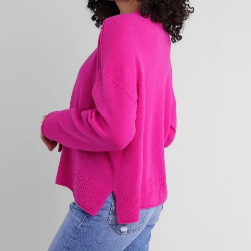 Alashan Cashmere Emilia Jersey Roll Sweater  - Dragonfruit PInk