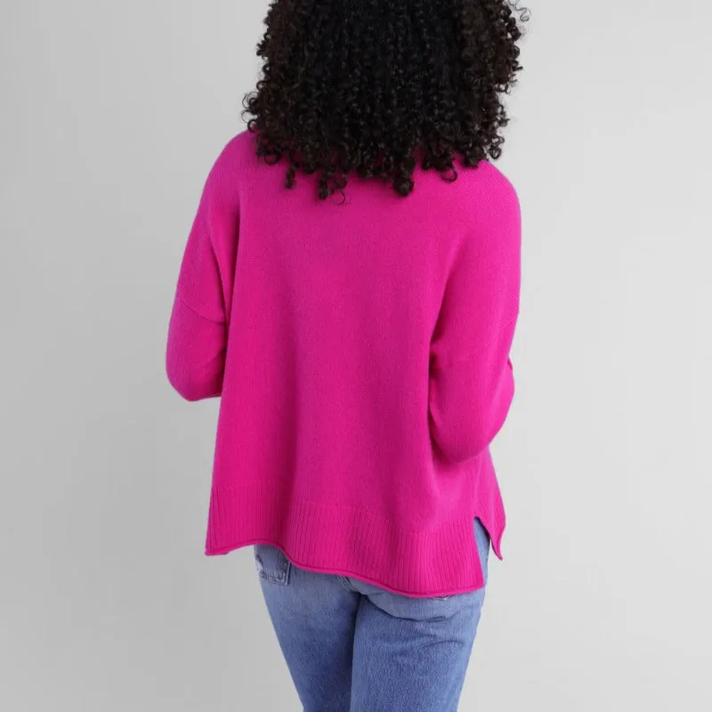 Alashan Cashmere Emilia Jersey Roll Sweater  - Dragonfruit PInk