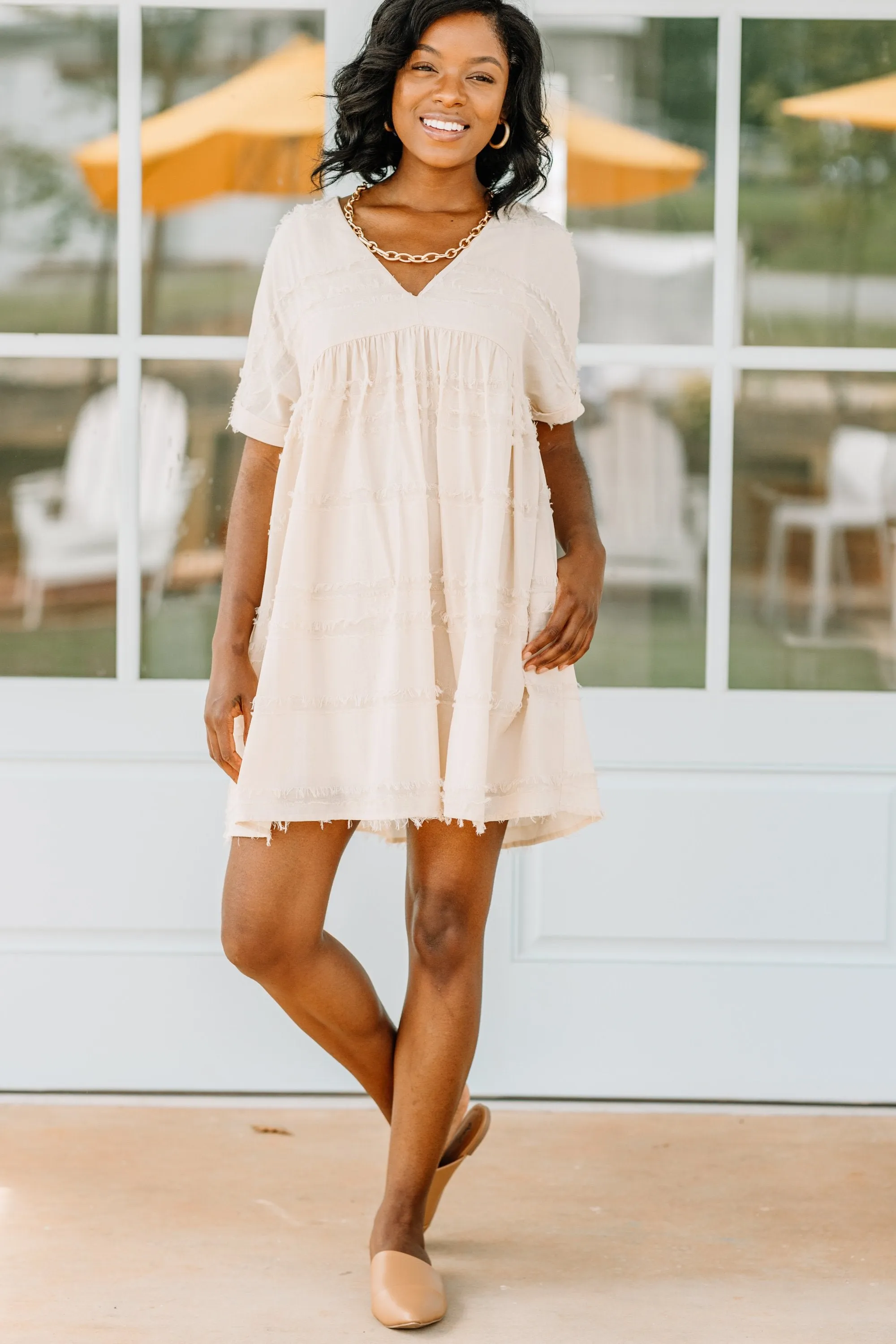 All Over The Map Natural White Babydoll Dress