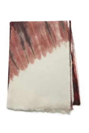 Anaya Scarf in Deep Bordeaux Multi Tie Dye Cashmere Silk and Wool Gauze with Edge Stitch