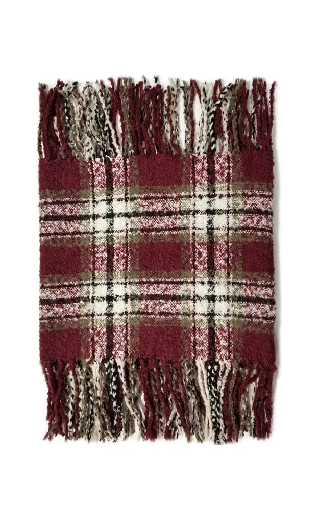 AS251 Multi Plaid Tassel Infinity Scarf