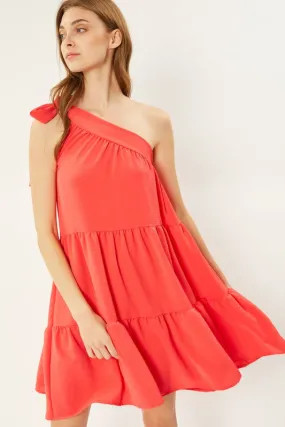 Asymmetrical Tie Shoulder Tiered Dress