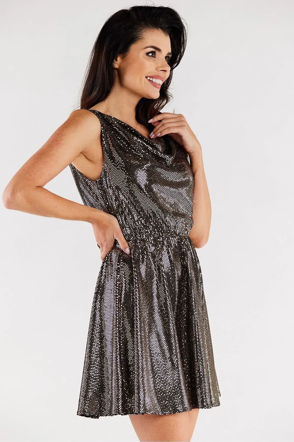 Awama Metallic Babydoll Mini Dress