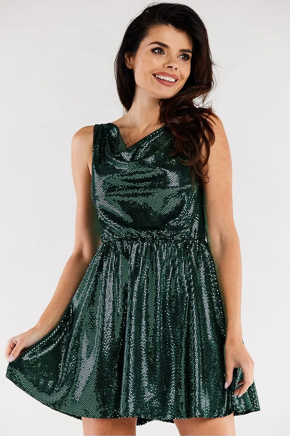 Awama Metallic Babydoll Mini Dress