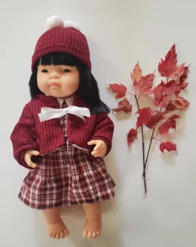 Baby Girl Doll - Asian  with Plaid Dress Set 38cm