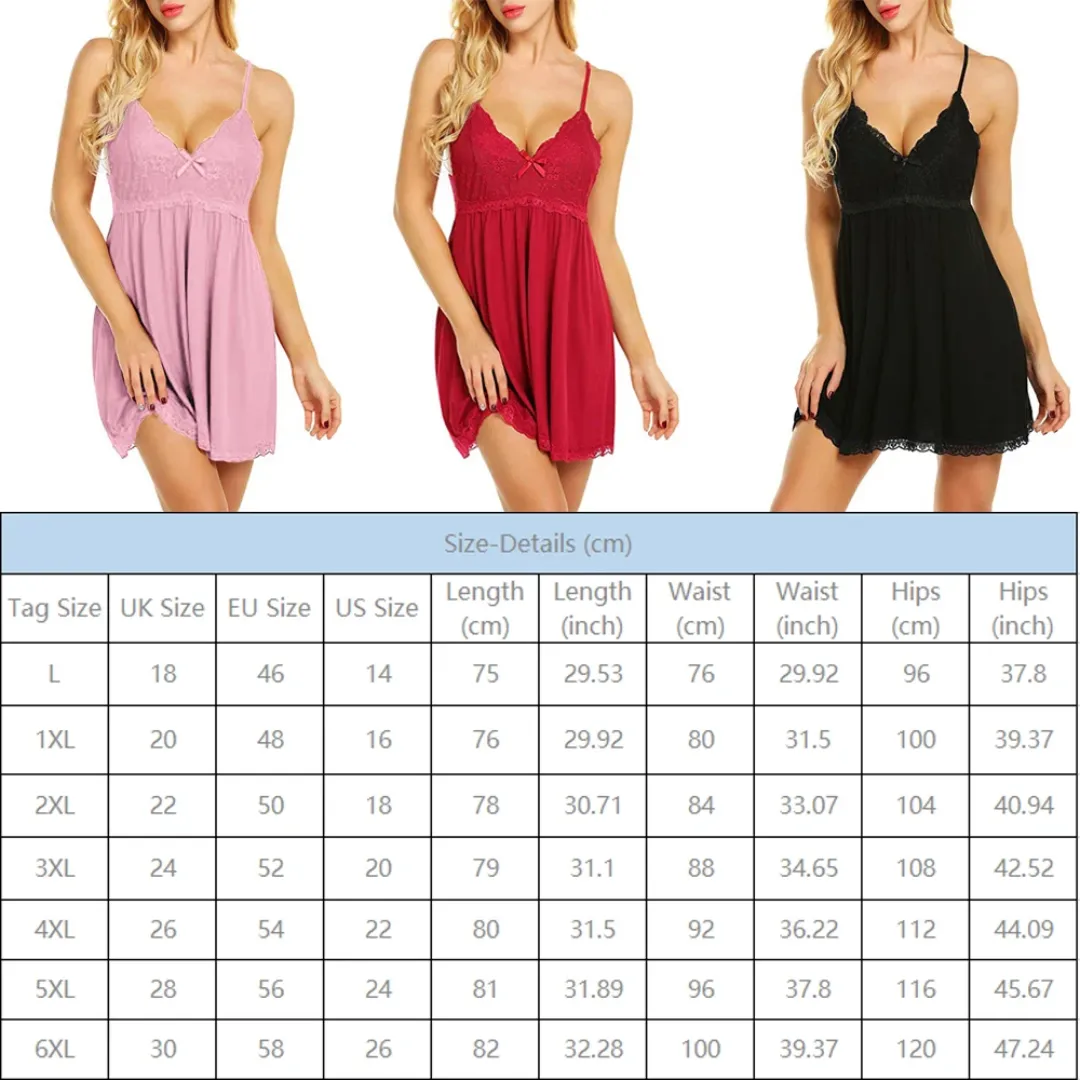 Babydoll Nightwear - Sexy Lace V-Neck Sleeveless Nightgown