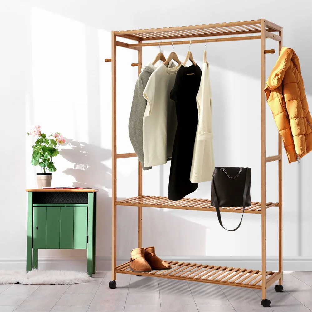 Bamboo Clothes Rack Coat Stand Garment Hanger Wardrobe Portable Airer