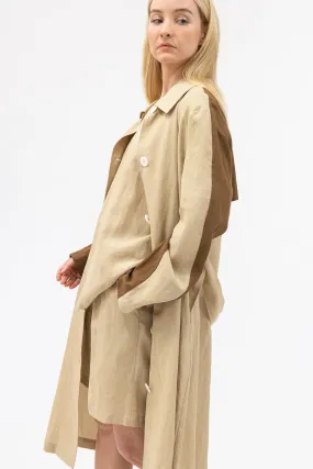 Bamboo Color Blocked Linen Long Shirt Jacket