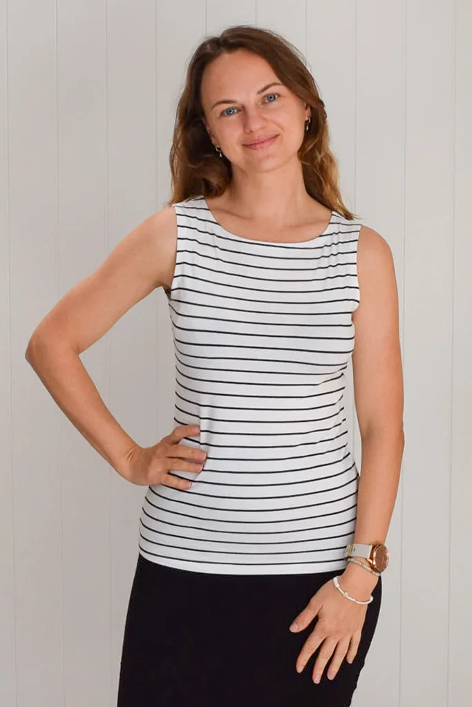 Bamboo Shell Top - White & Black Stripe