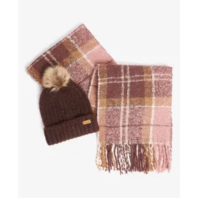 Barbour Saltburn Hat & Tartan Scarf Set LGS0077 Chocolate