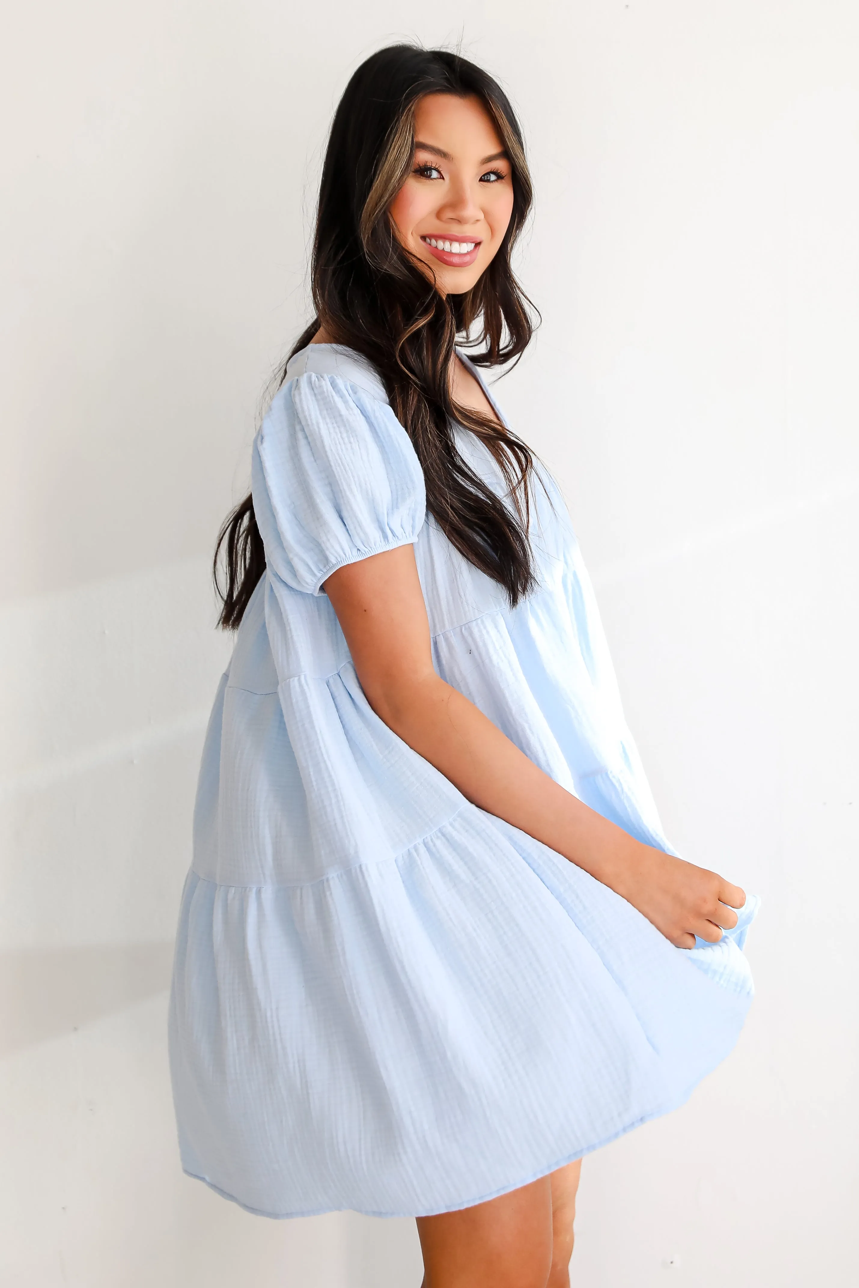 Beautiful Impression Light Blue Linen Mini Dress