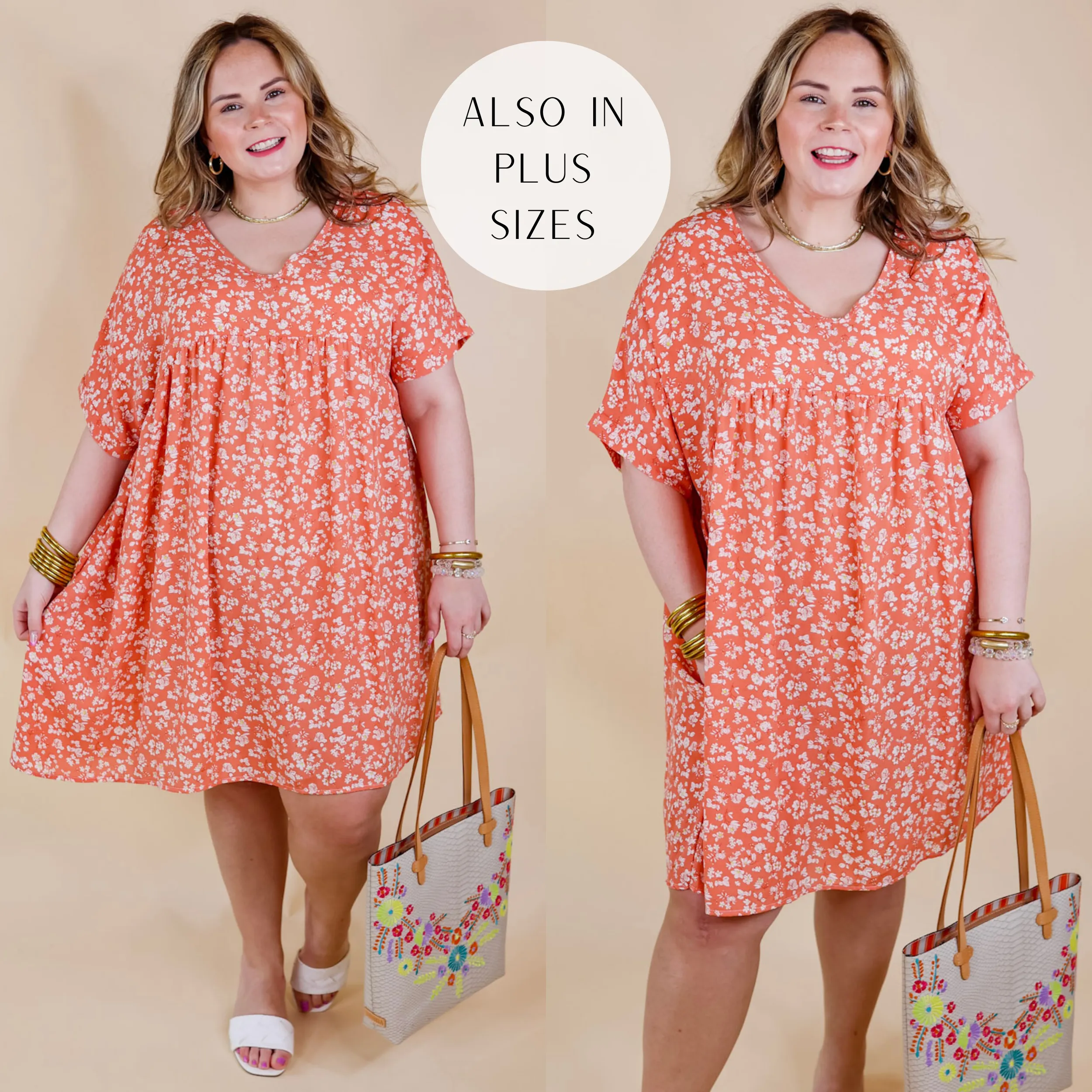 Beauty In Blooms Floral Print Babydoll Dress in Coral Orange