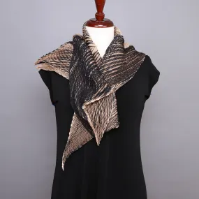 Beige and Black Silk Shibori ZigZag Scarf