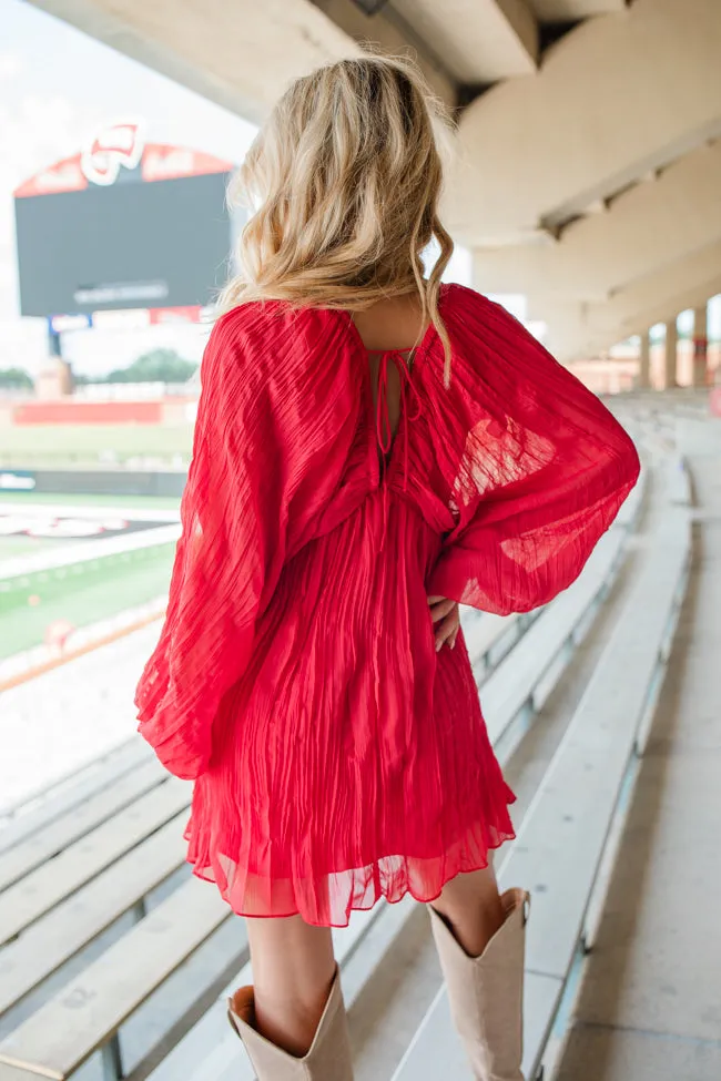 Bet On It Red Babydoll Long Sleeve Dress