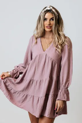 Beyond Blessed Babydoll Dress In Dusty Purple