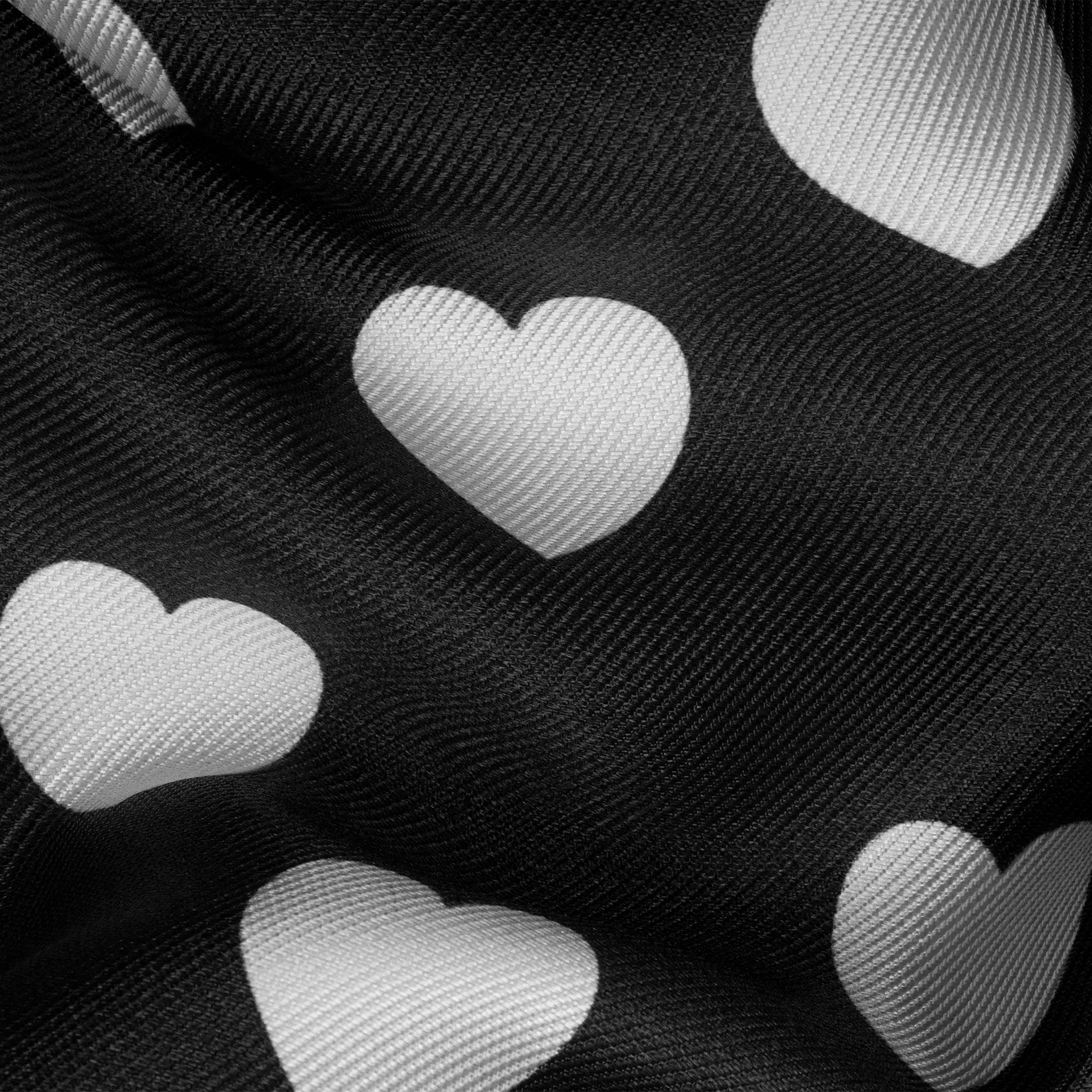 Black & White Heart Poly Printed Twill