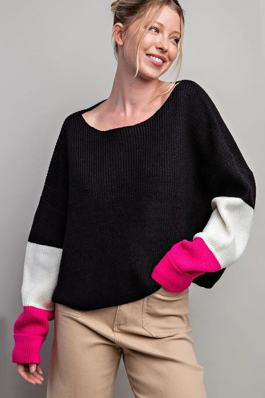 Black Color Block Long Sleeve Sweater