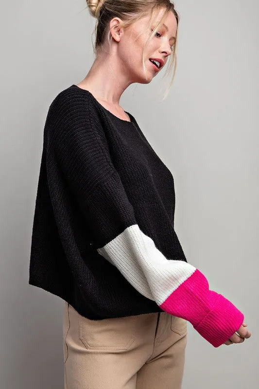 Black Color Block Long Sleeve Sweater