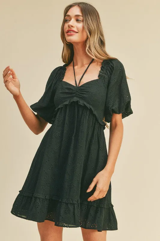 Black Eyelet Babydoll Mini Dress