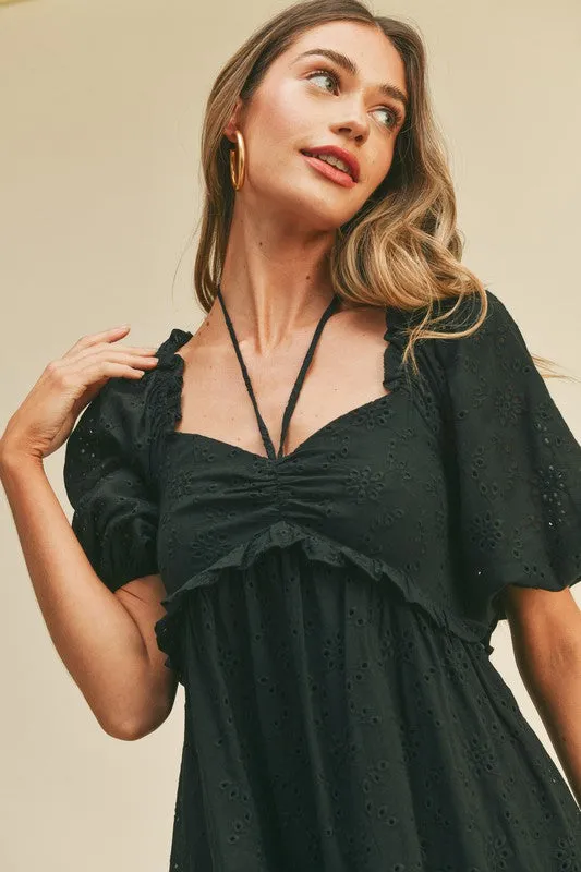 Black Eyelet Babydoll Mini Dress