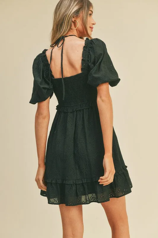 Black Eyelet Babydoll Mini Dress