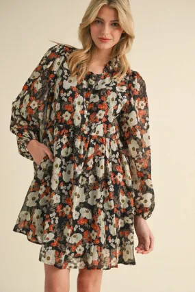 Black Floral Babydoll Dress