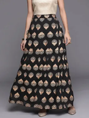 Black Printed Georgette Skirt