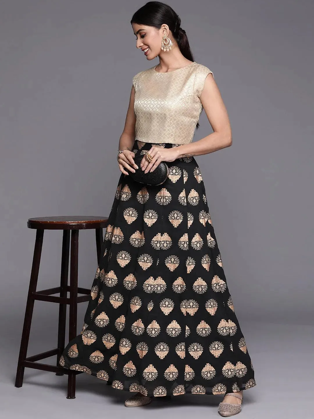 Black Printed Georgette Skirt