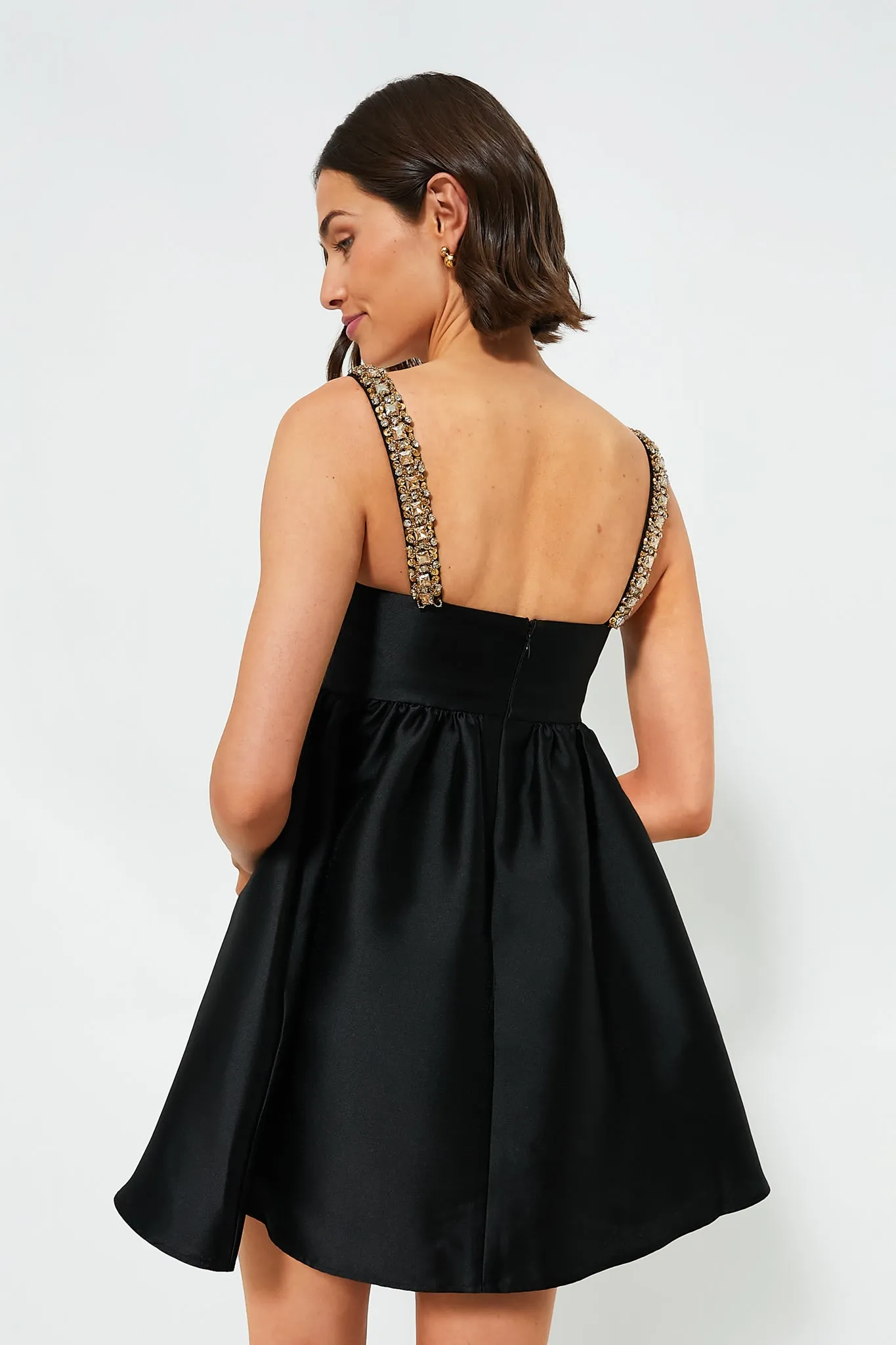 Black Taffeta Embellished Mini Dress