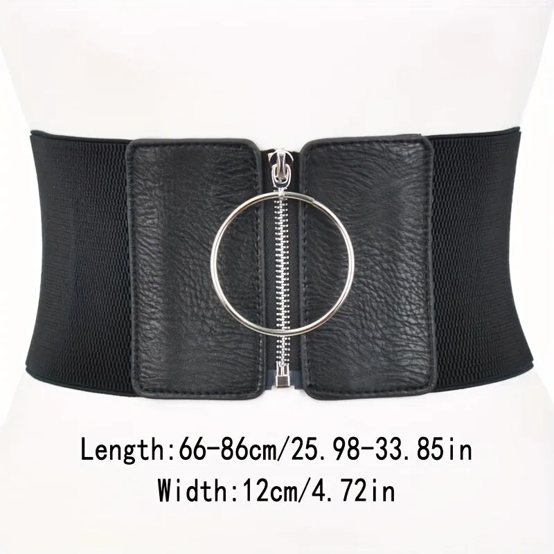 Black Wide Girdle Belt Elegant Elastic Dress Coat Accessory