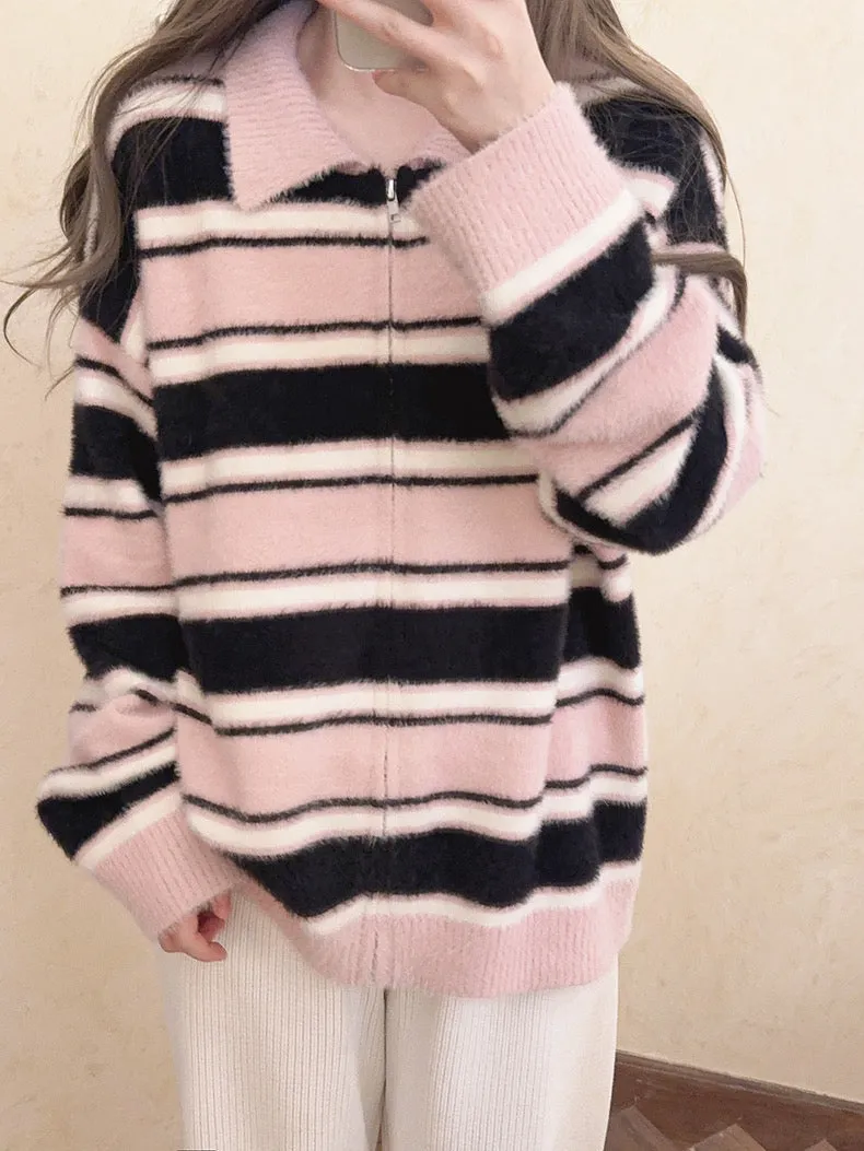 Blackpink faux fur polo oversized sweater